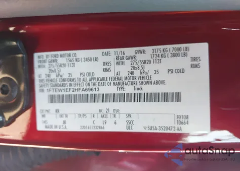 2017 Ford F-150 Xlt z USA, uszkodzony, nr VIN 1FTEW1EF2HFA69613